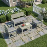 Outsunny 4 Seater Wooden Garden Furniture Set – Acacia Wood Sofa Set with Loveseat, Armchairs & Table - Image 2