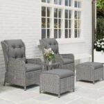 Outsunny 5 Piece Rattan Bistro Set with Adjustable Back, Cushions & Glass Top Coffee Table - Image 26