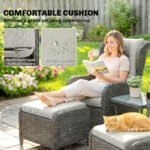 Outsunny 5 Piece Rattan Bistro Set with Adjustable Back, Cushions & Glass Top Coffee Table - Image 41
