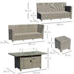 Outsunny 8 Seater Rattan Garden Sofa Set with Fire Pit Table, L-Shape Seating & Furniture Cover - Image 3