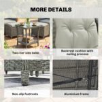 Outsunny 5 Piece Rattan Bistro Set with Adjustable Back, Cushions & Glass Top Coffee Table - Image 43