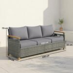 Outsunny 3 Seater Rattan Garden Sofa – Wide Deep Seat with 4 Inch Cushions & Wood Effect Armrests - Image 10