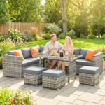Outsunny 10 Piece Rattan Garden Furniture Set – Corner Sofa Set with Chairs, Stools & Coffee Table - Image 17