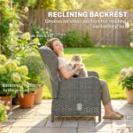 Outsunny 5 Piece Rattan Bistro Set with Adjustable Back, Cushions & Glass Top Coffee Table - Image 42