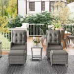 Outsunny 5 Piece Rattan Bistro Set with Adjustable Back, Cushions & Glass Top Coffee Table - Image 27