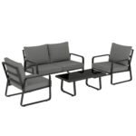 Outsunny 4 Piece Garden Furniture Set – Patio Sofa Set with Loveseat, Armchairs & Coffee Table, Cushions - Image 2