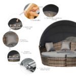 Outsunny Rattan Garden Daybed Set with Retractable Canopy, Cushions & Coffee Table - Image 25
