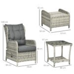 Outsunny 5 Piece Rattan Bistro Set with Adjustable Back, Cushions & Glass Top Coffee Table - Image 12