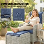 Outsunny 5 Piece Rattan Bistro Set with Adjustable Back, Cushions & Glass Top Coffee Table - Image 32