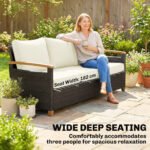 Outsunny 3 Seater Rattan Garden Sofa – Wide Deep Seat with 4 Inch Cushions & Wood Effect Armrests - Image 22