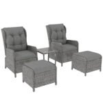 Outsunny 5 Piece Rattan Bistro Set with Adjustable Back, Cushions & Glass Top Coffee Table - Image 19