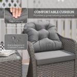 Outsunny 3 Piece Rattan Bistro Set with Cushions & Glass Top Table - Image 14