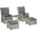 Outsunny 5 Piece Rattan Bistro Set with Adjustable Back, Cushions & Glass Top Coffee Table - Image 10