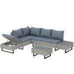 Outsunny Rattan Garden Furniture Set – 5 Seater L Shaped Corner Sofa with Adjustable Back & Tables