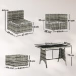 Outsunny 10 Piece Rattan Garden Furniture Set – Corner Sofa Set with Chairs, Stools & Coffee Table - Image 12