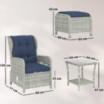 Outsunny 5 Piece Rattan Bistro Set with Adjustable Back, Cushions & Glass Top Coffee Table - Image 30