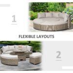 Outsunny 5 Piece Rattan Garden Daybed Set with Cushions, Liftable Coffee Table & Protective Cover, Grey - Image 8