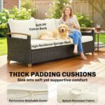 Outsunny 3 Seater Rattan Garden Sofa – Wide Deep Seat with 4 Inch Cushions & Wood Effect Armrests - Image 20