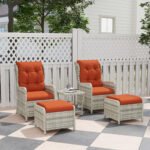 Outsunny 5 Piece Rattan Bistro Set with Adjustable Back, Cushions & Glass Top Coffee Table - Image 2
