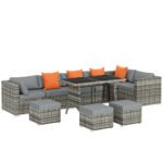 Outsunny 10 Piece Rattan Garden Furniture Set – Corner Sofa Set with Chairs, Stools & Coffee Table - Image 10