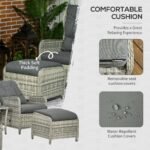 Outsunny 5 Piece Rattan Bistro Set with Adjustable Back, Cushions & Glass Top Coffee Table - Image 14