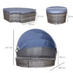 Outsunny Rattan Garden Daybed Set with Retractable Canopy, Cushions & Coffee Table - Image 3
