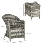 Outsunny 3 Piece Rattan Bistro Set with Cushions & Glass Top Table - Image 3