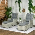 Outsunny 5 Piece Rattan Bistro Set with Adjustable Back, Cushions & Glass Top Coffee Table - Image 11