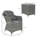 Outsunny 3 Piece Rattan Bistro Set with Cushions & Glass Top Table - Image 12