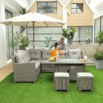 Outsunny 8 Seater Rattan Garden Sofa Set with Fire Pit Table, L-Shape Seating & Furniture Cover - Image 2