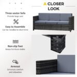 Outsunny 3 Seater Rattan Garden Sofa – All Weather Wicker with Metal Frame & Fire Resistant Cushions - Image 5