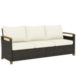 Outsunny 3 Seater Rattan Garden Sofa – Wide Deep Seat with 4 Inch Cushions & Wood Effect Armrests - Image 17