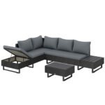 Outsunny Rattan Garden Furniture Set – 5 Seater L Shaped Corner Sofa with Adjustable Back & Tables - Image 11