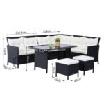 Outsunny 8 Seater Rattan Garden Dining Sofa Set – Corner Furniture Set with Table, Stools & Cushions - Image 19